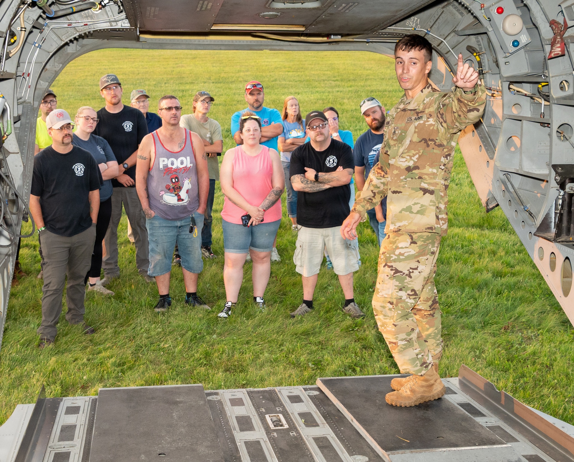 ST. MARYS, Pa. – The Pennsylvania Army National Guard provides a unique training experience for about 80 firefighters and rescue personnel from several regional fire companies in the communities surrounding the St. Marys Municipal Airport and its most common helicopter flight routes for aircraft operating out of the PAARNG’s Army Aviation Support Facility No. 2 in nearby Johnstown during a helicopter orientation training event for emergency responders Aug. 26. (Pennsylvania National Guard photo by Wayne V. Hall)