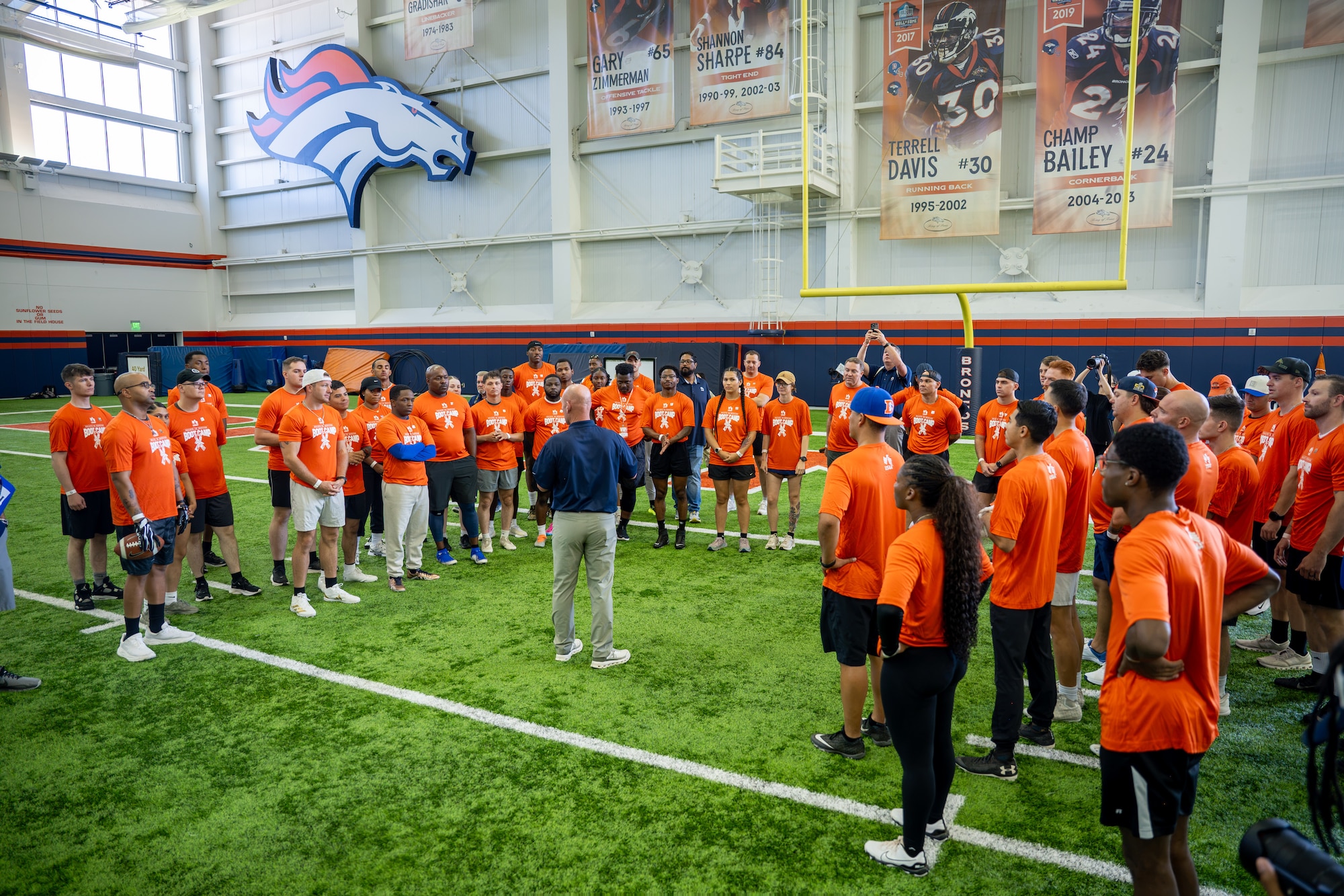 U.S. service members prepare to compete at the USAA Salute to Service Boot Camp at Bronco’s Park