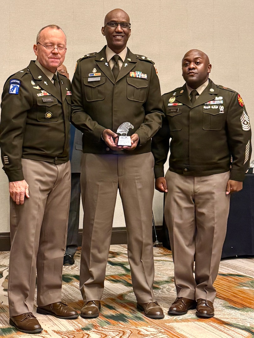 U.S. Army Chaplain Edward Lartey with the District of Columbia National Guard, assigned to Joint Task Force- District of Columbia, receives the Military Chaplains Association USA Distinguished Service Award at the DC Armory on August 7,2026. About 4,600 National Guard members are supporting the mission, providing critical assistance to the Metropolitan Police Department to help ensure the safety of residents, commuters, and visitors throughout the District.