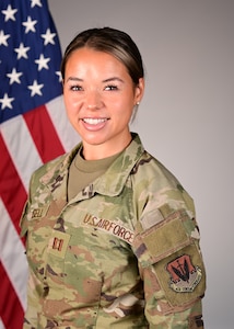 U.S. Air Force Capt. Mckayla Russell, 355th Force Support Squadron sustainment flight commander, poses for portrait photo at Davis-Monthan Air Force Base, Aug. 28, 2028. Russell was selected to join the U.S. Air Force Demonstration Squadron “Thunderbirds” as Thunderbird No. 10, executive officer.