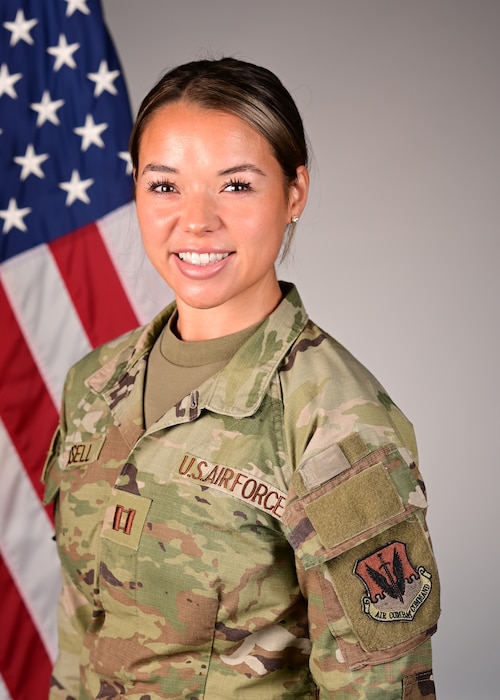 U.S. Air Force Capt. Mckayla Russell, 355th Force Support Squadron sustainment flight commander, poses for portrait photo at Davis-Monthan Air Force Base, Aug. 28, 2028. Russell was selected to join the U.S. Air Force Demonstration Squadron “Thunderbirds” as Thunderbird No. 10, executive officer.
