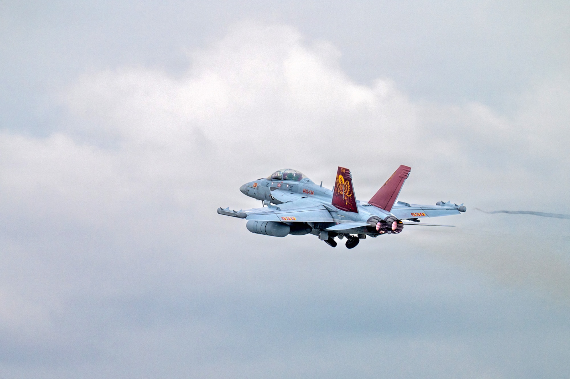 A U.S. Navy EA-18G Growler assigned to Electronic Attack Squadron 134 takes off during RED FLAG-Alaska 26-3 at Eielson Air Force Base, Alaska, Aug. 17, 2026.