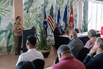 Brig. Gen. Karin Watson, adjutant general of the Guam National Guard, speaks at the State Partnership Program signing ceremony in Majuro, Republic of the Marshall Islands, Aug. 25, 2026.