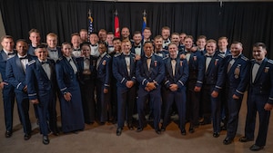 U.S. Air Force officers from graduating class 26-16 pose for a group photo.