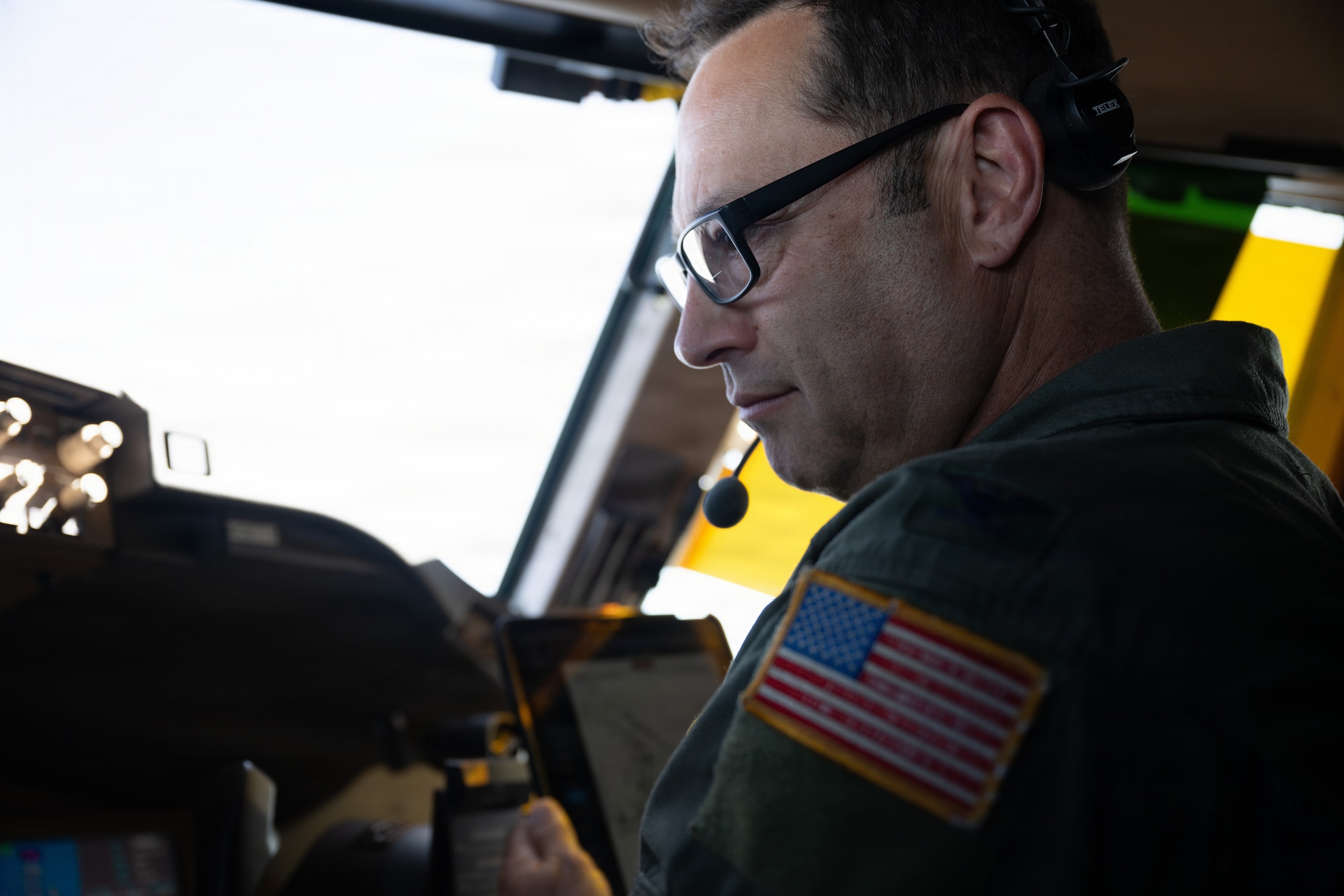U.S. Air Force Col. David Shattls, 108th Wing commander, New Jersey Air National Guard, flies a KC-46A Pegasus aircraft, Aug. 8, 2026.
