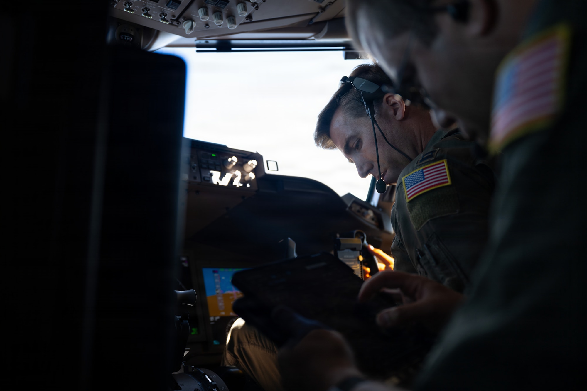 U.S. Air Force Capt. Dylan Rabbitt, 305th Air Mobility Wing instructor pilot, flies a KC-46A Pegasus aircraft, Aug. 8, 2026.