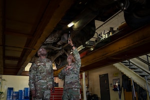 Two men reviewing equipment