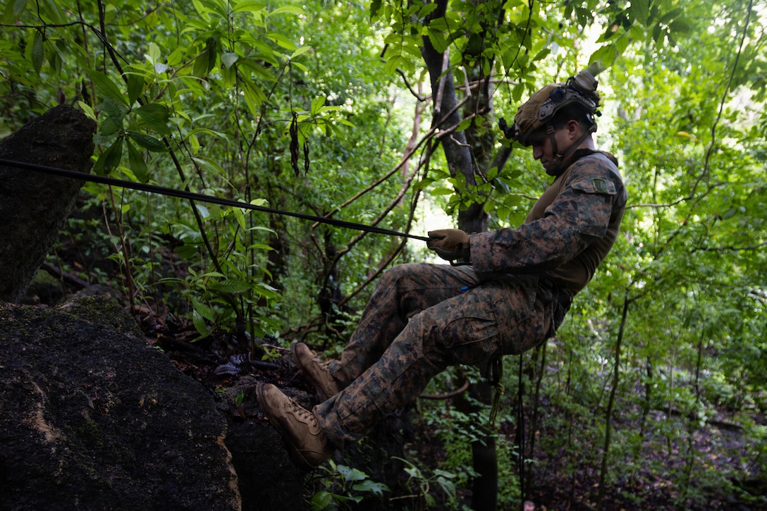 A U.S. Marine with 3rd Battalion, 2nd Marine Regiment, Littoral Combat Force-24, rappels in Colón, Panama, Aug. 24, 2026. U.S. military forces are deployed to the U.S. Southern Command area of responsibility in support of Joint Task Force Western Hemisphere, Department of War-directed operations, and the President’s priorities to disrupt illicit drug trafficking, deter malign actors and protect the homeland through continuous presence. (U.S. Marine Corps photo)