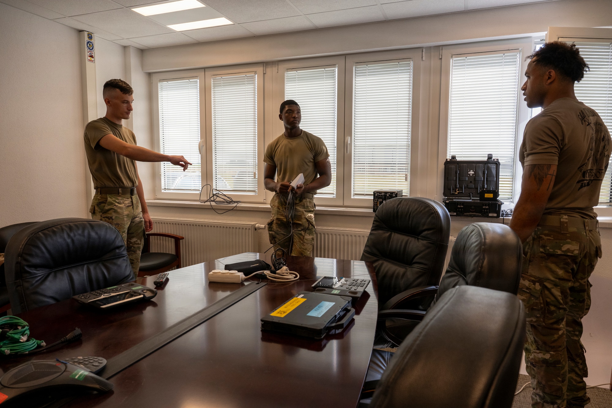 U.S. Air Force Airmen from the 86th Communications Squadron set up a mission planning cell for the 37th Airlift Squadron during exercise Agile Gateway at Chièvres Air Base, Belgium, Aug. 23, 2026.