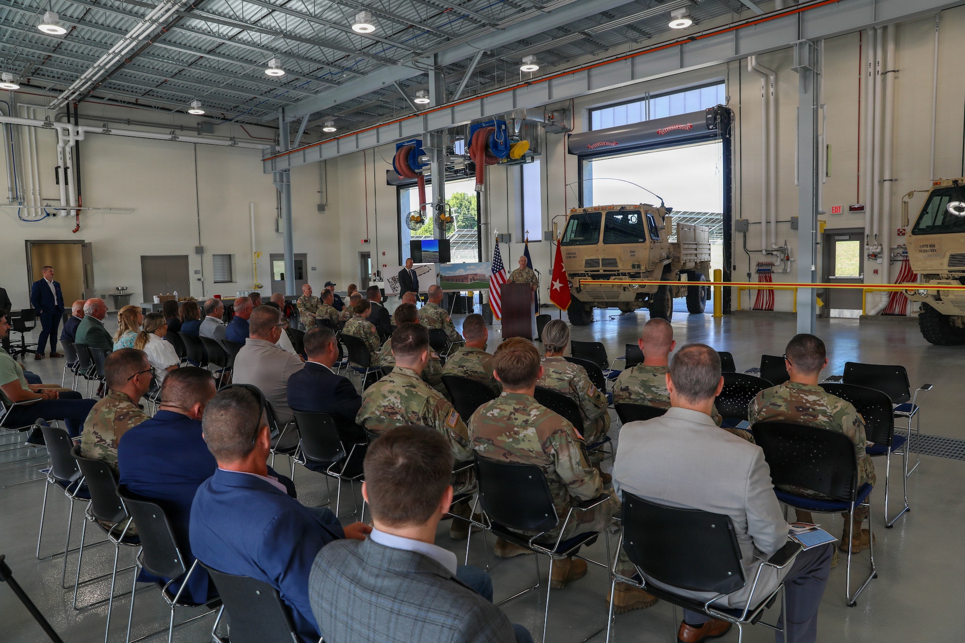U.S. Army Maj. Gen. Haldane Lamberton, Kentucky’s adjutant general, speaks during a ceremony celebrating the opening of the new Field Maintenance Shop 7 in Burlington, Kentucky, Aug. 24, 2026.