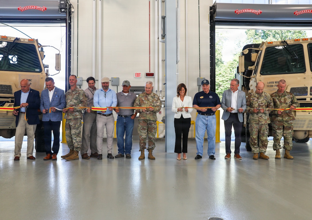 U.S. Army Maj. Gen. Haldane Lamberton, Kentucky’s adjutant general, leads the ribbon-cutting during a ceremony celebrating the opening of the new Field Maintenance Shop 7 in Burlington, Kentucky, Aug. 24, 2026.
