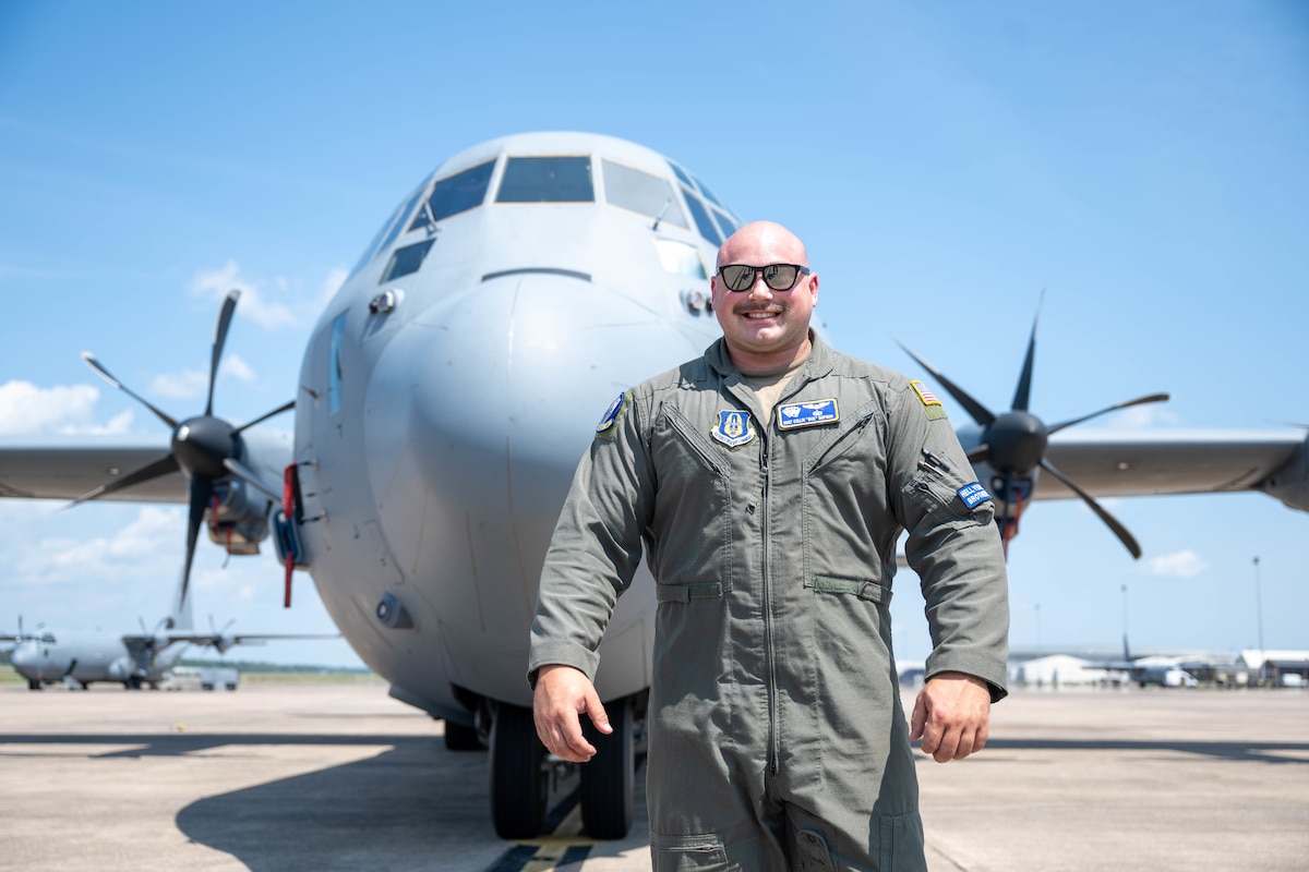 An Airman poses for a photo.