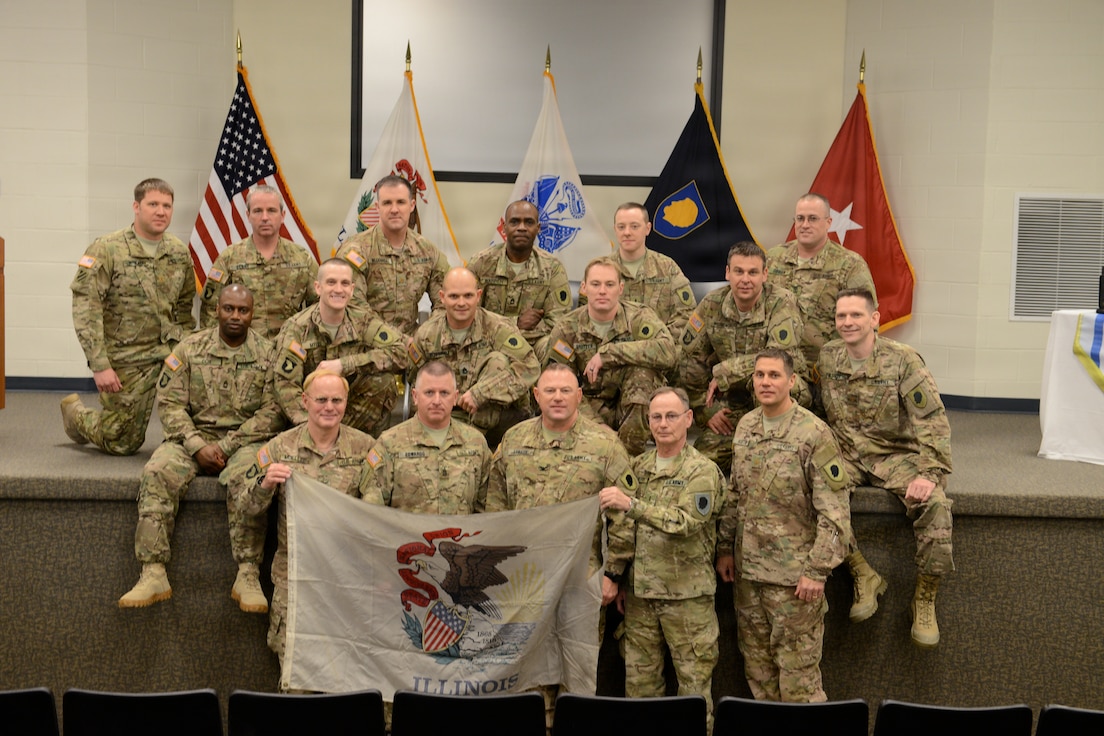 Approximately 20 Illinois Army National Guard soldiers with the Bilateral Embedded Staff Team (BEST) A11 were recognized during a Freedom Salute Ceremony at Camp Lincoln in Springfield, Ill., March 22, 2014. The BEST A11 soldiers deployed to Afghanistan and returned home December 2013. (U.S. Army National Guard photo by Sgt. 1st Class Kassidy L. Snyder/Released)