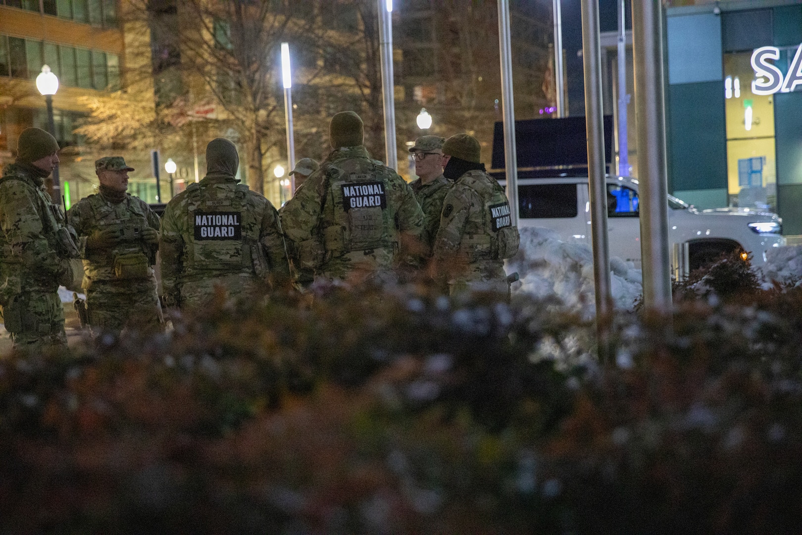 U.S. Army Brig. Gen. Leland D. Blanchard II, interim commanding general of the District of Columbia National Guard, visits Soldiers patrolling metro stations in Washington, D.C., Jan. 29, 2026. Approximately 2,600 National Guard members support the D.C. Safe and Beautiful mission by assisting the Metropolitan Police Department to help ensure the safety of residents, commuters and visitors throughout the District. (U.S. Army National Guard photo by Spc. Paris Hayes)