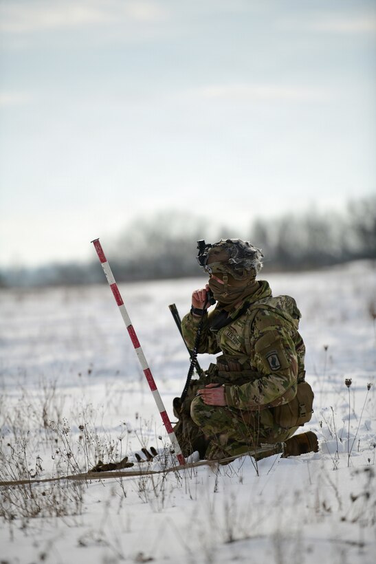 U.S. Soldiers assigned to 4th Battalion, 319th Airborne Field Artillery Regiment, 173rd Airborne Brigade, possition an M119A3 Howitzer during a live-fire exercise as part of Dynamic Front 26 at 7th Army Training Command's Grafenwoehr Training Area, Jan. 28, 2026. Dynamic Front is the practical application of the Eastern Flank Deterrence Line that enhances US and NATO's capability to coordinate lethal and non-lethal effects in a distributed battlefield. (U.S. Army photo by Kevin Sterling Payne)