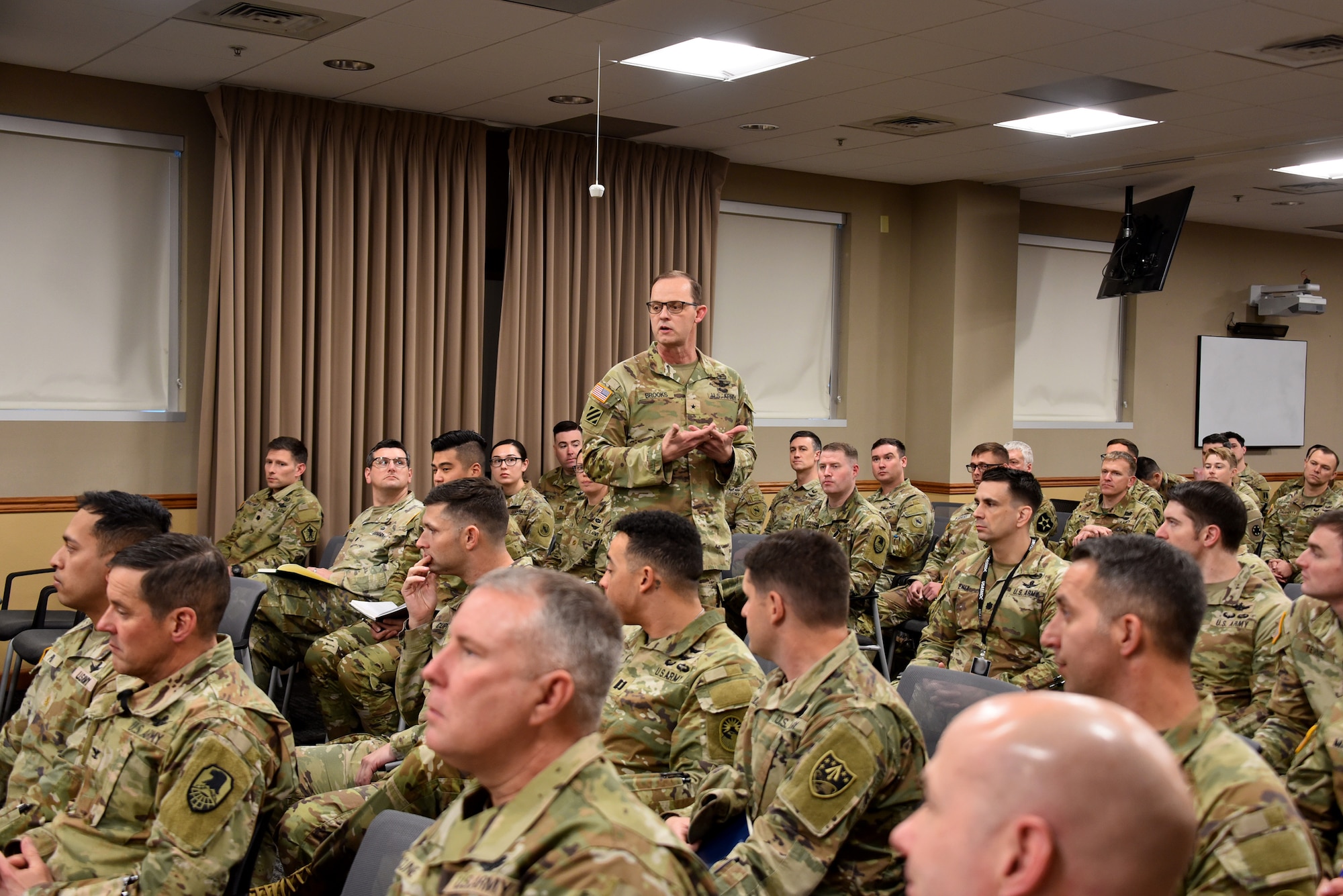 Brig. Gen. Donald K. Brooks, deputy commanding general for Operations, U.S. Army Space and Missile Defense Command, takes questions from participants of the annual Army Space Operations Training Forum, Jan. 21-23, at Peterson Space Force Base, Colo.