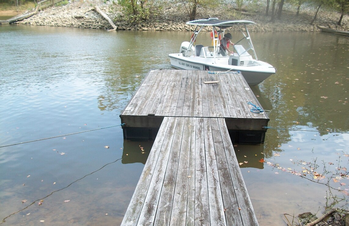 Rangers at Kerr Reservoir facilitate a private, permitted dock inspection via USACE patrol boat.