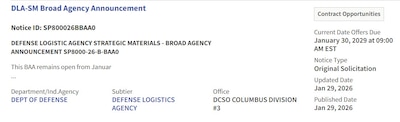 Example of Strategic Materials Broad Agency Announcement solicitation.