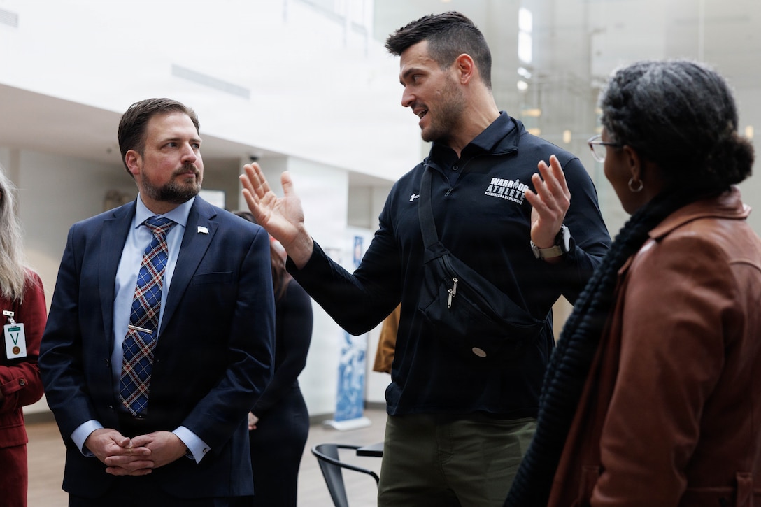 Stephen Simmons, deputy assistant Secretary of War for Military Community & Family Policy, visits the Marine Corps Base Quantico Barber Fitness Center on MCB Quantico, Virginia, Jan. 20, 2025. This visit by the DASW included multiple tours of establishments with a focus on how the commissary, Child Development Center and Marine Exchange benefit and improve the lives of our military and their families. (U.S. Marine Corps photo by Lance Cpl. Harleigh Faulk)
