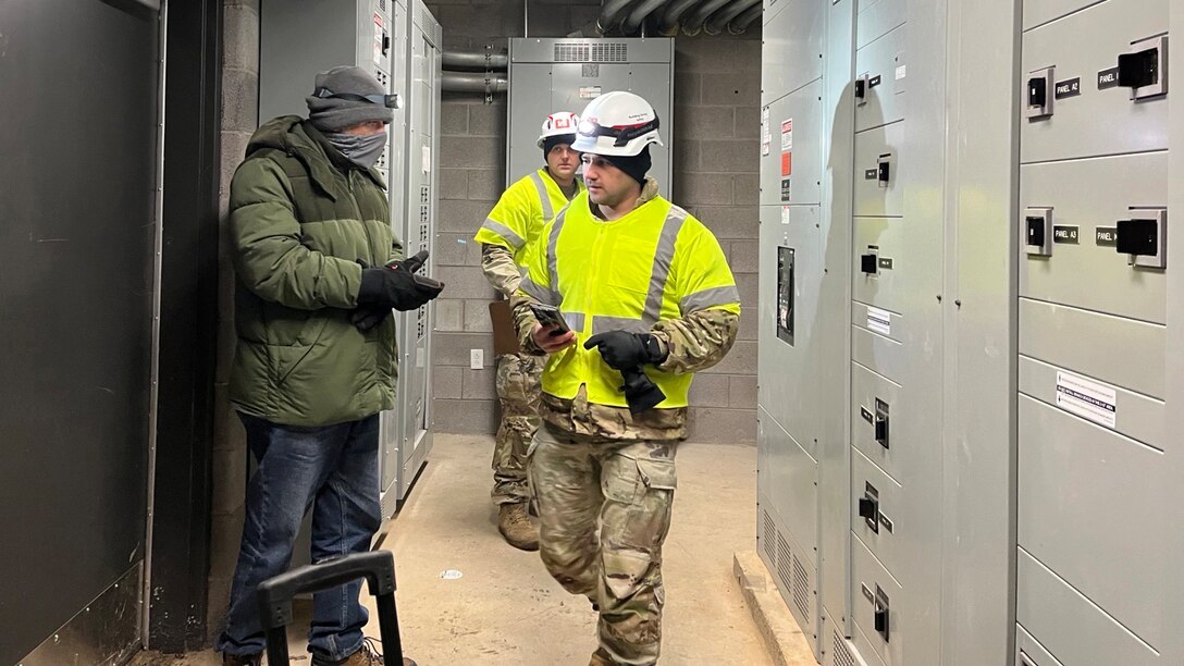 A U.S. Army Corps of Engineers power team from the Tulsa District conducts a pre-installation inspection at Norman Binkley School in Nashville, Tenn., on Feb. 1, 2026, to evaluate the status of the school's power system. FEMA tasked the Corps with assessing eight schools impacted by Winter Storm Fern following a request from the state of Tennessee. (U.S. Army Corps of Engineers photo by Billie Jean Dawson)