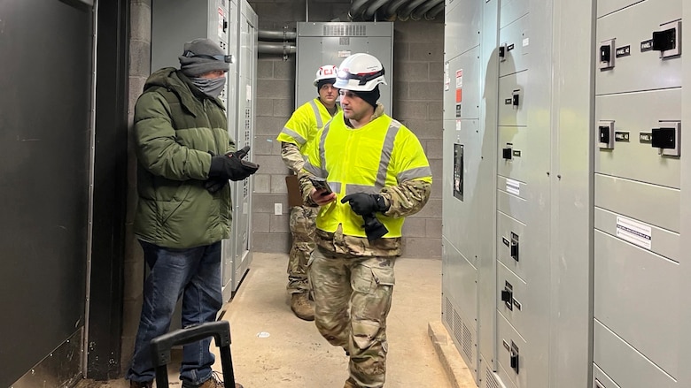 A U.S. Army Corps of Engineers power team from the Tulsa District conducts a pre-installation inspection at Norman Binkley School in Nashville, Tenn., on Feb. 1, 2026, to evaluate the status of the school's power system. FEMA tasked the Corps with assessing eight schools impacted by Winter Storm Fern following a request from the state of Tennessee. (U.S. Army Corps of Engineers photo by Billie Jean Dawson)