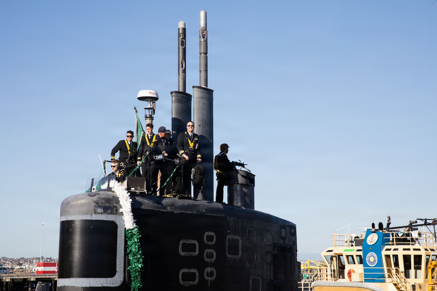 NAVAL BASE POINT LOMA, Calif. (Jan. 30, 2026) - Los Angeles-class fast-attack submarine USS Greeneville (SSN 772) returns to Naval Base Point Loma following a deployment to the U.S. Indo-Pacific Command area of responsibility, Jan. 30, 2026. Greeneville is assigned to Commander, Submarine Squadron 11, home to four Los Angeles-class fast-attack submarines, which are capable of supporting various missions, including anti-submarine warfare, anti-ship warfare, strike warfare and intelligence, surveillance and reconnaissance. (U.S. Navy photo by Mass Communication Specialist 2nd Class Rashan Jefferson)