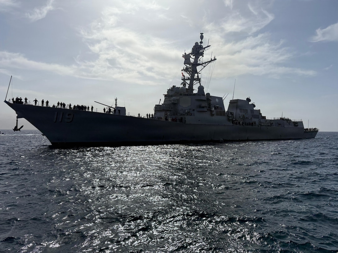 EILAT, Israel (Jan. 30, 2026) – Arleigh Burke-class guided-missile destroyer USS Delbert D. Black (DDG 119) approaches Eilat, Israel for a scheduled routine port visit, Jan. 30. Delbert D. Black is deployed to the U.S. 5th Fleet area of operations to support maritime security and stability in the U.S. Central Command area of responsibility. (Courtesy photo)