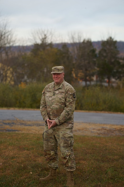 U.S. Army Sgt. Glenn Brennan, a mass communications non-commissioned officer with the 109th Mobile Public Affairs Detachment, 213th Regional Support Group, Pennsylvania National Guard, poses for a portrait at Fort Indiantown Gap, Pennsylvania, Nov. 7, 2025. Members of the 109th MPAD provide transparent, timely and accurate information through the creation of stories, captured images and video productions that showcase military activities across the state and during federal missions. (U.S. Army National Guard photo by Sgt. Du-Marc Mills)