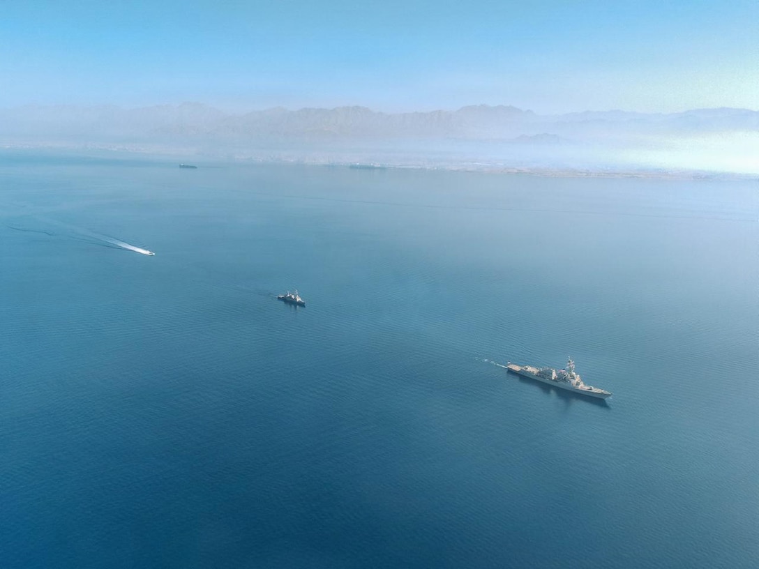 Arleigh Burke-class guided-missile destroyer USS Delbert D. Black (DDG 119) conducts a routine maritime exercise with Israeli naval ship INS Eilat in the Red Sea following a previously scheduled port call, Feb 1, 2026. The combined training demonstrated the strong military partnership between U.S. 5th Fleet and the Israeli Navy. Delbert D. Black is deployed to the U.S. 5th Fleet area of operations to support maritime security and stability in the U.S. Central Command area of responsibility. (Courtesy photo)
