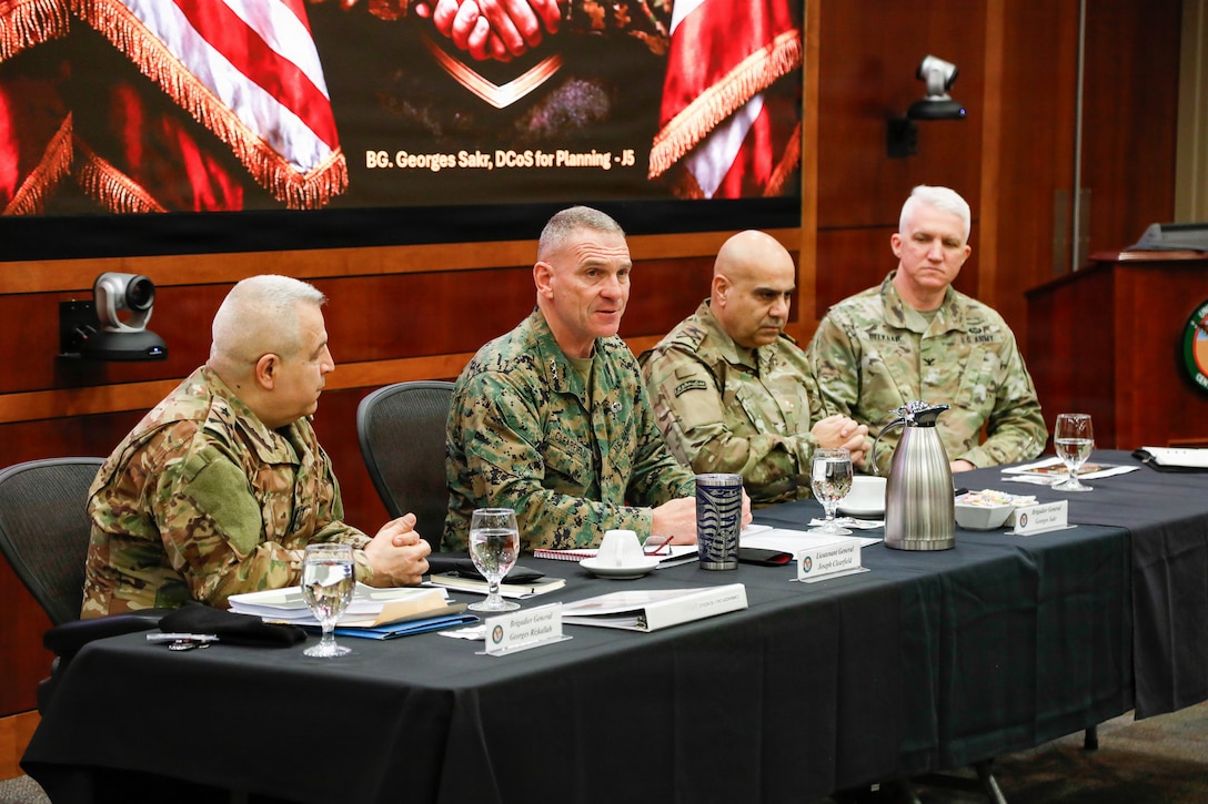 Lt. Gen. Joseph Clearfield, Commander of U.S. Marine Corps Forces, Central Command and chairman of the Cessation of Hostilities Supervisory Committee, speaks during a bilateral engagement with senior Lebanese Armed Forces leaders at MacDill Air Force Base, Florida, January 29, 2026. The engagement focused on sustained military to military dialogue, coordination, and structured engagement in support of the Cessation of Hostilities framework, commonly referred to as the Mechanism.