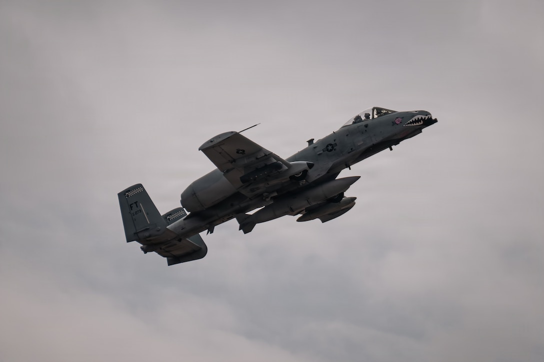 A U.S. A-10 Thunderbolt II aircraft assigned to the 75th Expeditionary Fighter Squadron flies in the U.S. Central Command area of responsibility, Jan. 29, 2026. (U.S. Air Force photo by Senior Airman Jonah Bliss)