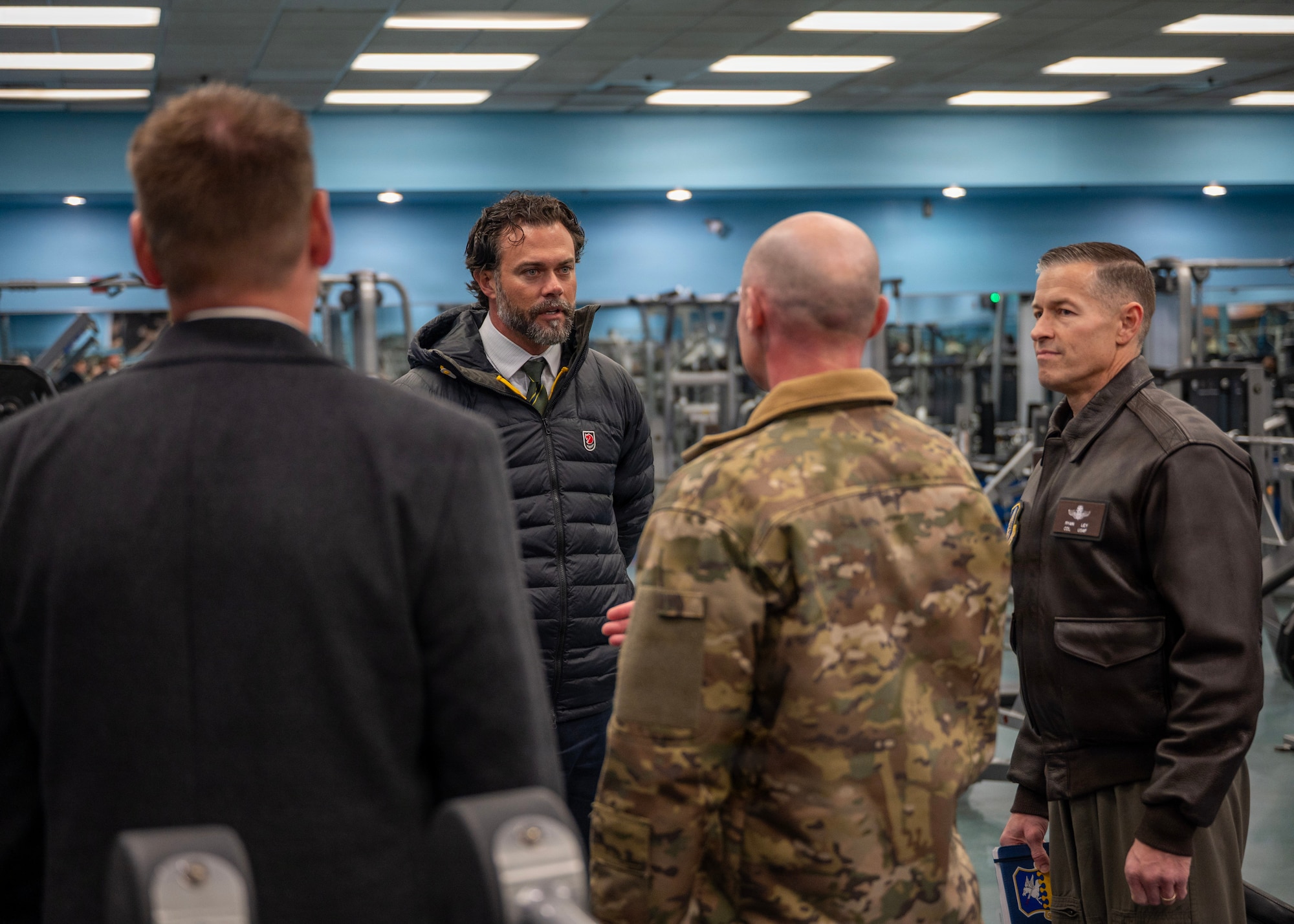 Under Secretary of the Air Force Matt Lohmeier listens to U.S. Air Force Col. Jeffrey Elliot, 51st Mission Support Group commander, explain plans to update the base gym at Osan Air Base, Republic of Korea, Jan. 30, 2026. Lohmeier is visiting the Indo-Pacific to engage with Airmen, Guardians, allies, and partners and to see firsthand how Pacific Air Forces is postured to meet strategic challenges in the region. (U.S. Air Force photo by Staff Sgt. Sarah Williams)