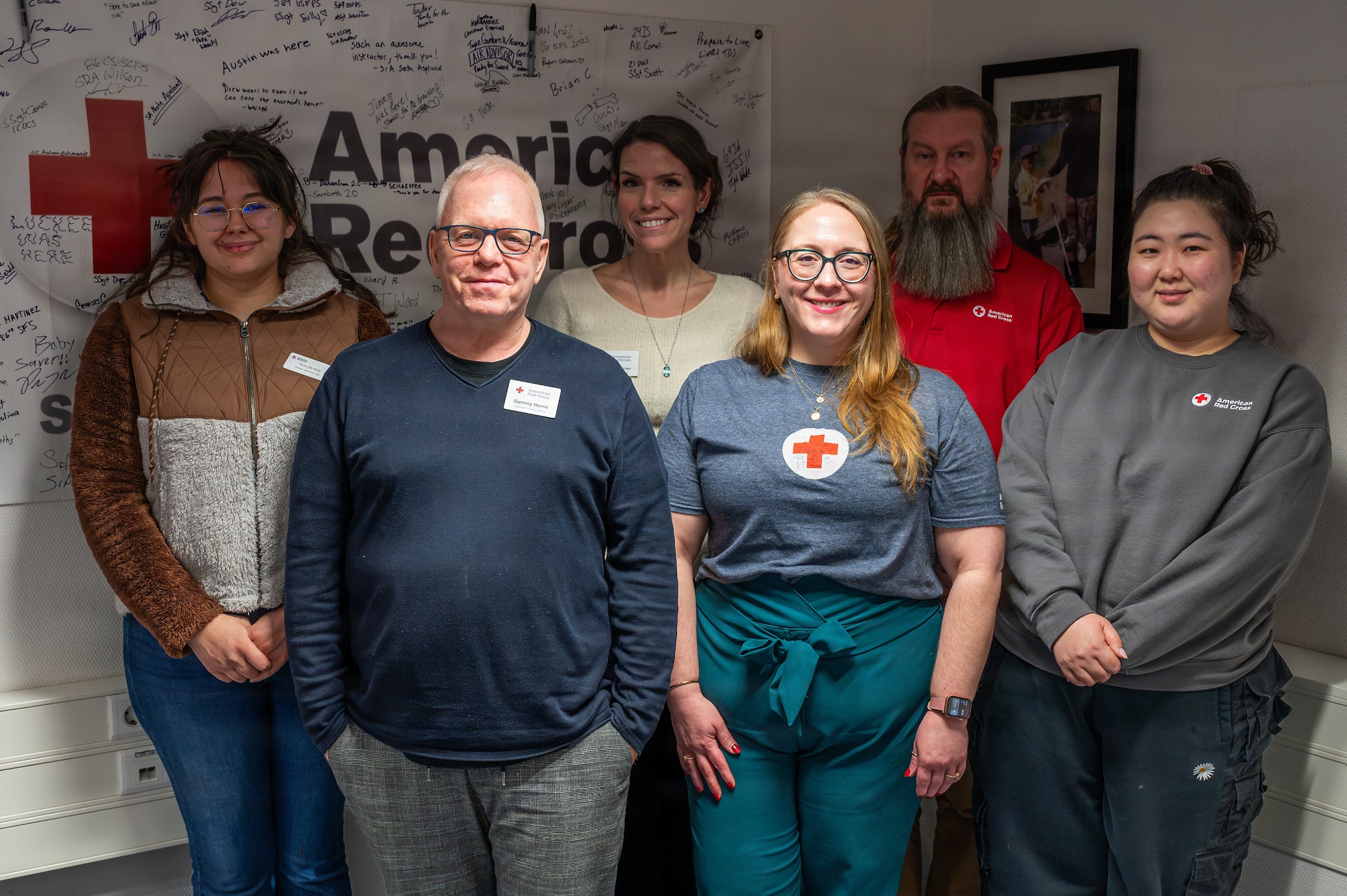 Members of the American Red Cross Ramstein Office pose for a photo at Ramstein Air Base, Germany, Jan. 22, 2026.