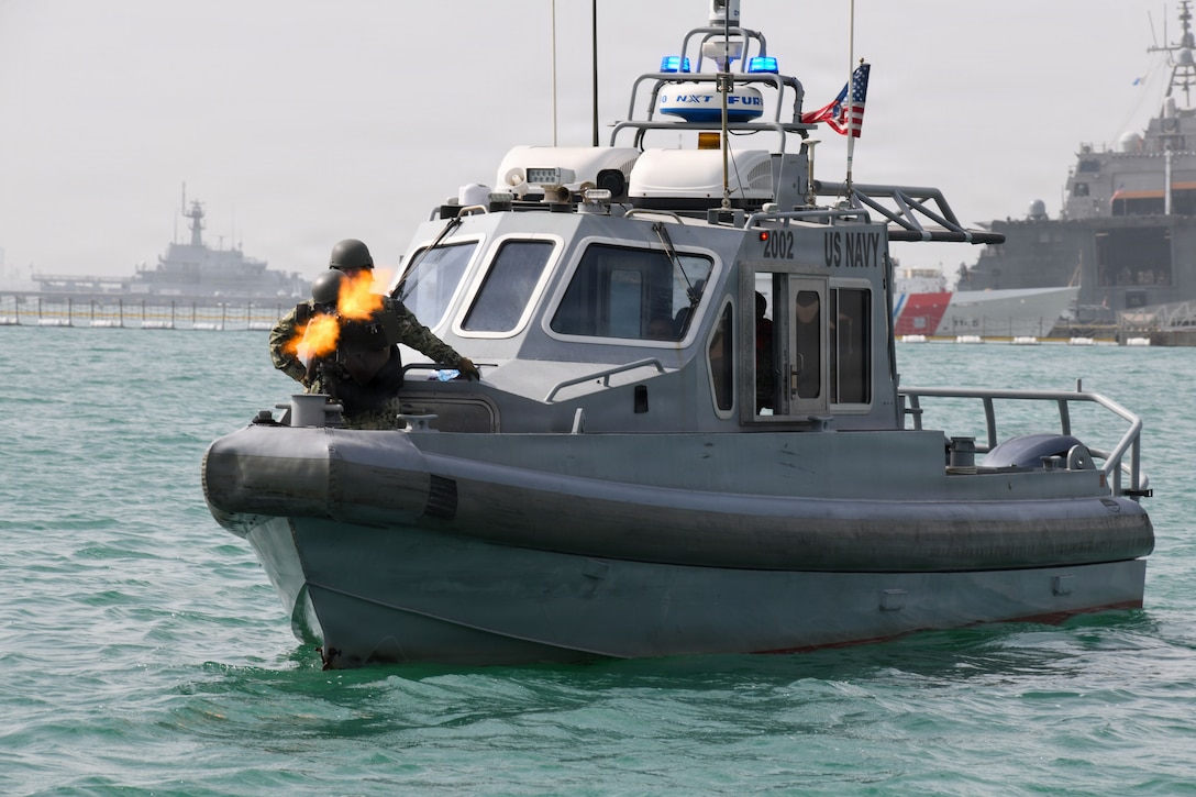 MANAMA, Bahrain (February 4, 2026) Naval Support Activity (NSA) Bahrain Harbor Patrol Unit personnel pursue a training boat as part of Exercise Citadel Protect. Citadel Protect is an annual multinational force protection exercise designed to enhance security readiness and strengthen interoperability across commands, services, and partner nations. NSA Bahrain enables the forward operations and responsiveness of U.S. and allied forces in support of the EURAFCENT mission to provide services to the fleet, warfighter and family. (U.S. Navy photo by Mass Communication Specialist 2nd Class Raphael McCorey)
