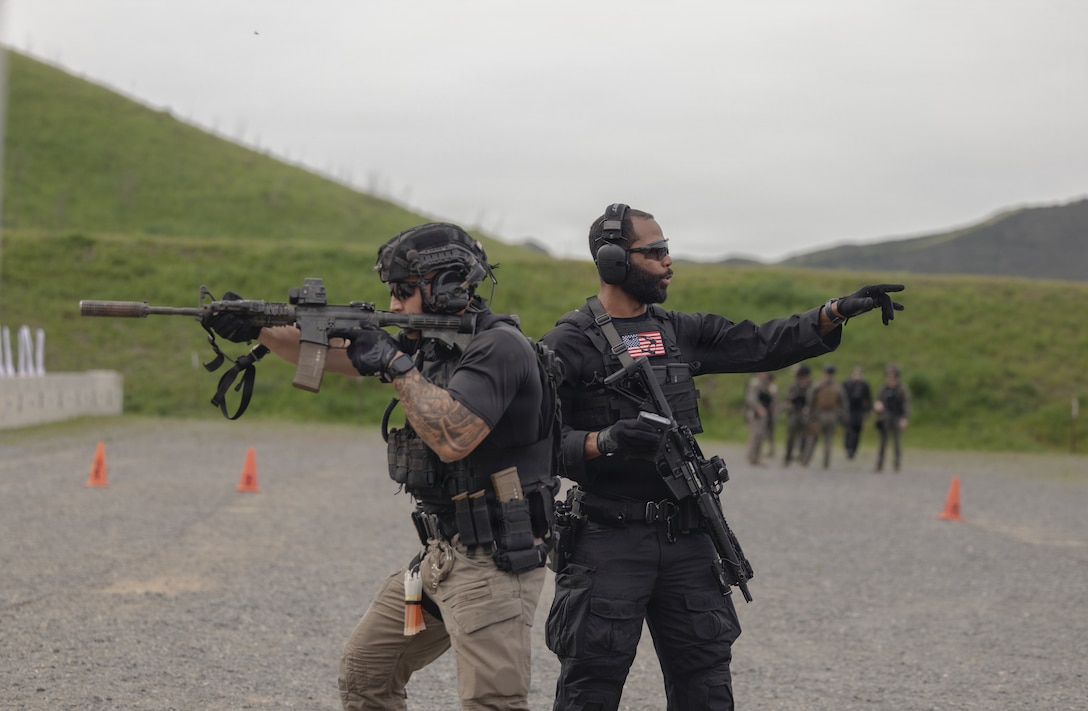 U.S. Marines with the Special Reaction Team and special agents with the United States Secret Service Counter Assault Tactical Team participate in an integrated joint training exercise at Marine Corps Base Camp Pendleton, Calif., Jan. 28, 2026. The exercise features police officers with the San Diego County Sheriff's Department Special Weapons and Tactics team, the Escondido Police Department SWAT, and the Naval Criminal Investigative Service Regional Enforcement Action Capabilities Team. The training focuses on enhancing interagency coordination by familiarizing participants with each team’s standard operating procedures and includes practical application drills simulating real-world scenarios to increase overall proficiency among participating agencies. (U.S. Marine Corps photo by Sgt. Edgar Rafael).