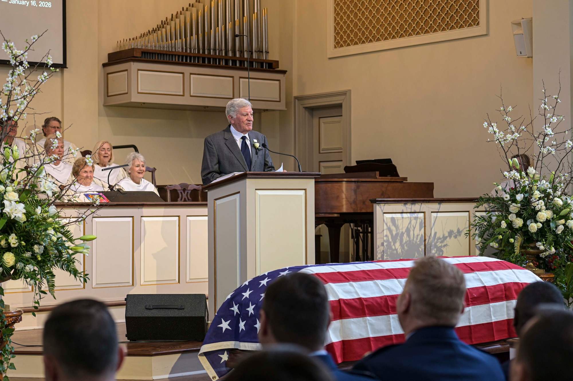 The service honored Smith's legacy of military service and his continued involvement with the 14th Flying Training Wing at Columbus Air Force Base.