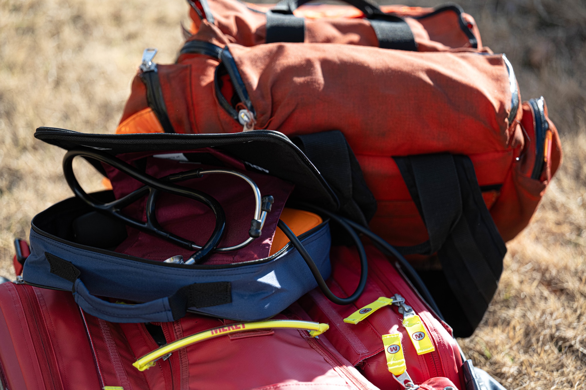An American Diagnostic System 5 Multicuff Blood Pressure System sits open at Altus Air Force Base (AFB), Oklahoma, Jan. 21, 2026. During a confined space awareness, operations and technician training, Altus AFB Fire Department simulated rescuing a water and fuel systems maintenance technician that had passed out due to atmospheric hazards. (U.S. Air Force photo by Airman 1st Class Emma Wright)