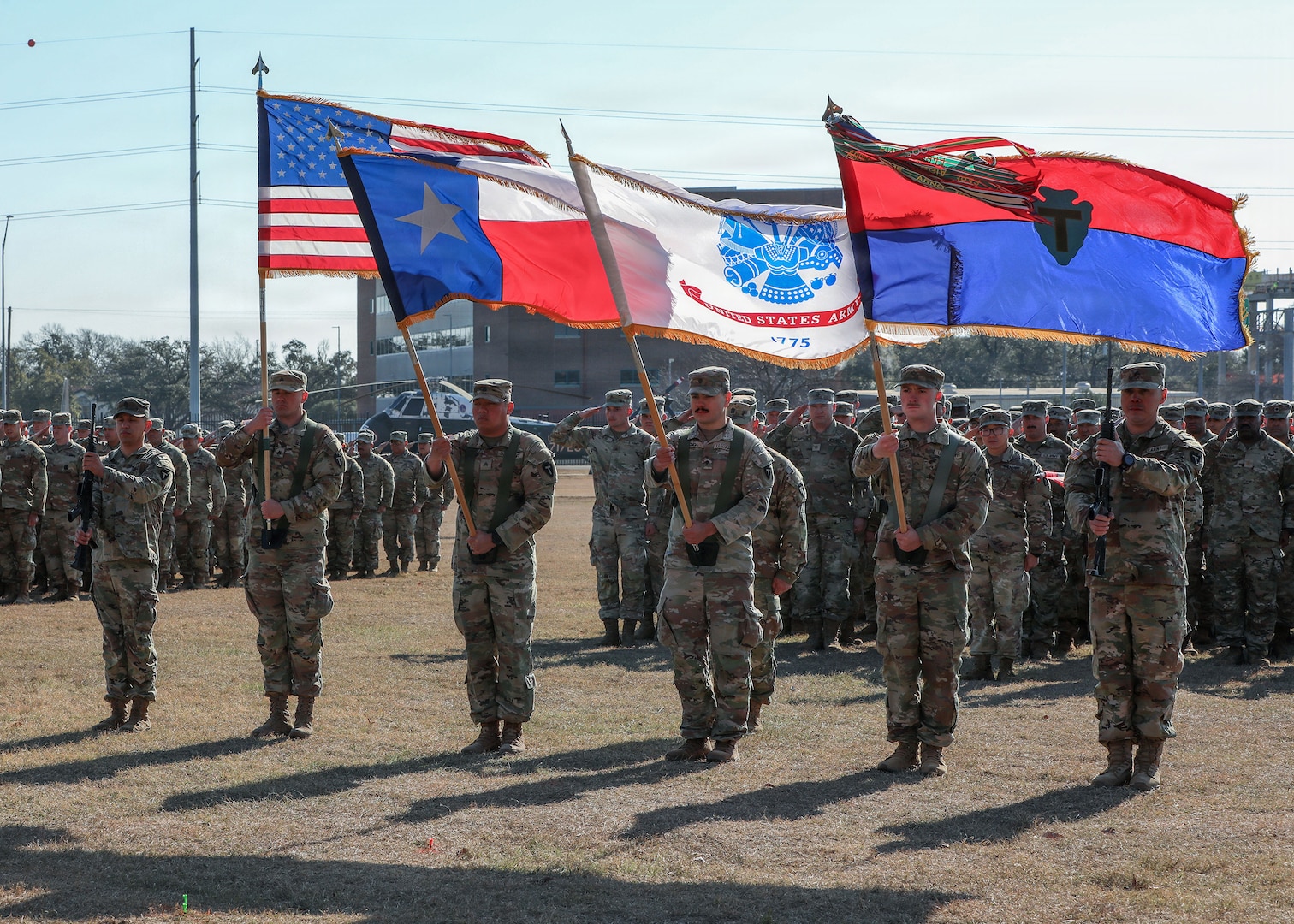 Texas Army National Guard Soldiers of the 36th Infantry Division Headquarters and the Headquarters and Headquarters Battalion, or HHBN, held a mobilization ceremony with their families and friends Jan. 31, 2026, at Camp Mabry in Austin, Texas. Maj. Gen. Brad Bowlin, the commanding general of the 36th Infantry Division, spoke to the gathered families and friends about the readiness of the unit, the devotion to duty and the importance of support for both the Soldiers and the families.