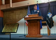 U.S. Air Force Col. James M. Clark, commander of Joint Base Anacostia Bolling and the 11th Wing, delivers opening remarks during the remembrance ceremony honoring the victims of the 2025 Potomac River aircraft collision at JBAB, Washington, D.C., Jan. 29, 2026. Sixty-seven people were killed when American Airlines Flight 5342 and a U.S. Army UH-60L helicopter collided near Ronald Reagan Washington National Airport in Arlington, Va., Jan. 29, 2025. The ceremony marked the one-year anniversary of the incident and concluded with a candlelight memorial for the victims. (U.S. Air Force photo by Airman 1st Class Shanel Toussaint)