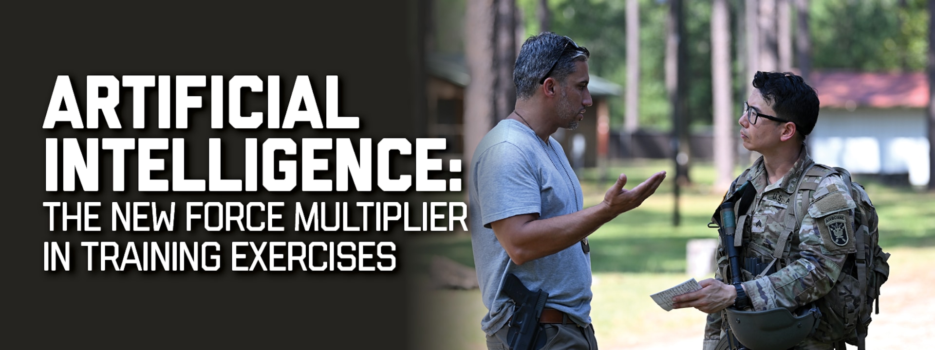 A Soldier assigned to the U.S. Army John F. Kennedy Special Warfare Center and School, participating in the Civil Affairs Qualification Course, listens to a role-player from the fictitious country "Pineland," during Operation Sluss-Tiller, the culmination exercise for Civil Affairs students.