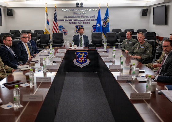 Under Secretary of the Air Force Matt Lohmeier meets with the U.S. Embassy at Osan Air Base, Republic of Korea, Jan. 30, 2026. Lohmeier’s visit is focused on engaging with Airmen and Guardians executing the mission across the Indo-Pacific, while also understanding the region’s operational challenges. (U.S. Air Force photo by Staff Sgt. Sarah Williams)