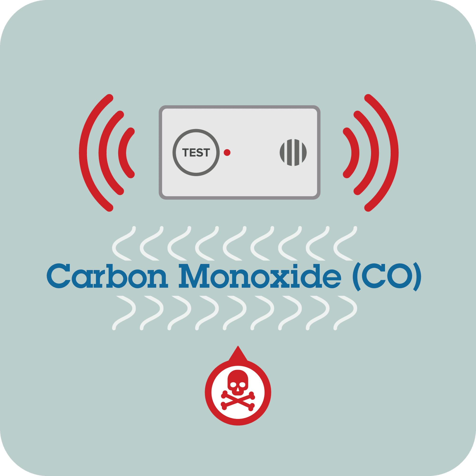 Light blue graphic with a carbon monoxide detector.