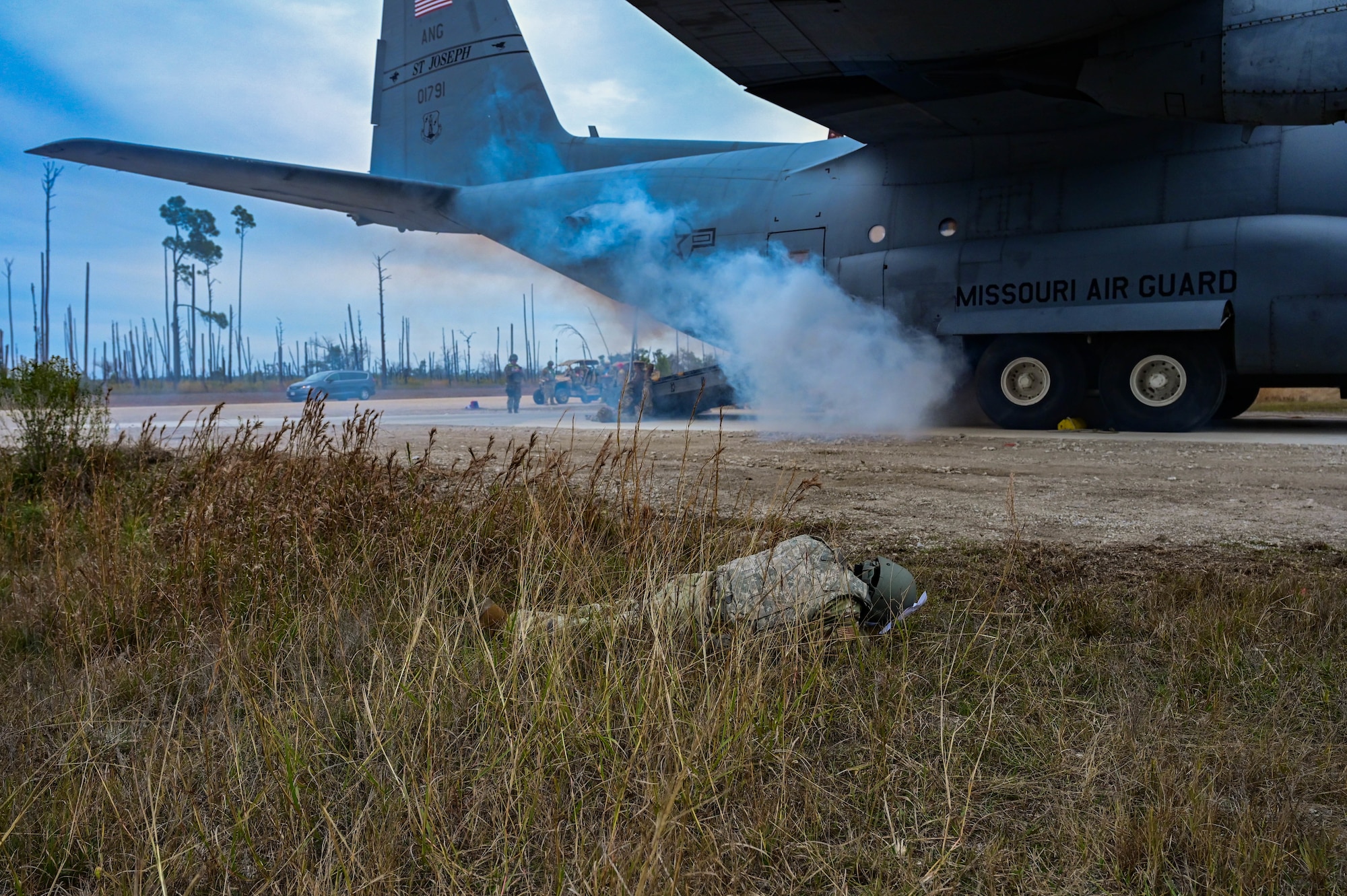 A C130 is smoking.