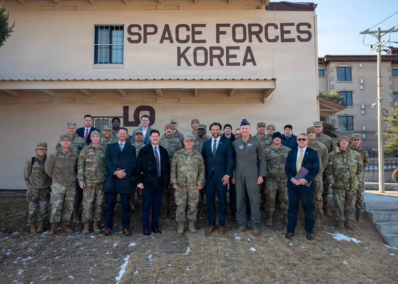 Under Secretary of the Air Force Matt Lohmeier takes a photo with Space Forces Korea Guardians at Osan Air Base, Republic of Korea, Jan. 30, 2026. Lohmeier’s visit is focused on engaging with Airmen and Guardians executing the mission across the Indo-Pacific, while also understanding the region’s operational challenges. (U.S. Air Force photo by Staff Sgt. Sarah Williams)