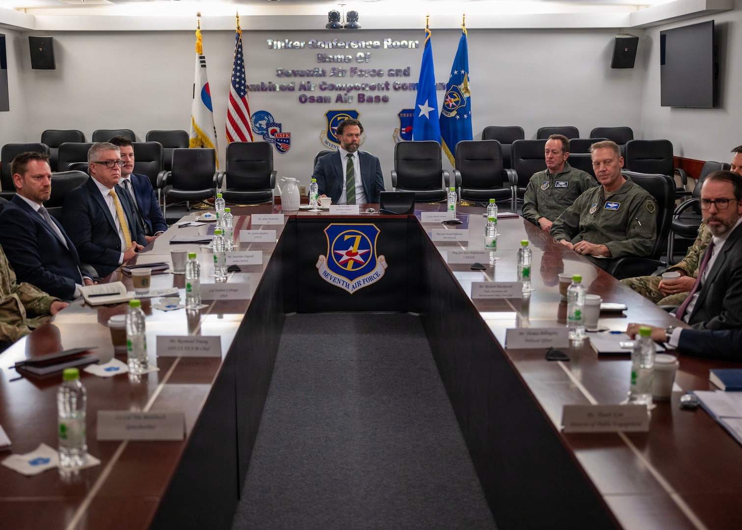 Under Secretary of the Air Force Matt Lohmeier meets with the U.S. Embassy at Osan Air Base, Republic of Korea, Jan. 30, 2026. Lohmeier’s visit is focused on engaging with Airmen and Guardians executing the mission across the Indo-Pacific, while also understanding the region’s operational challenges. (U.S. Air Force photo by Staff Sgt. Sarah Williams)