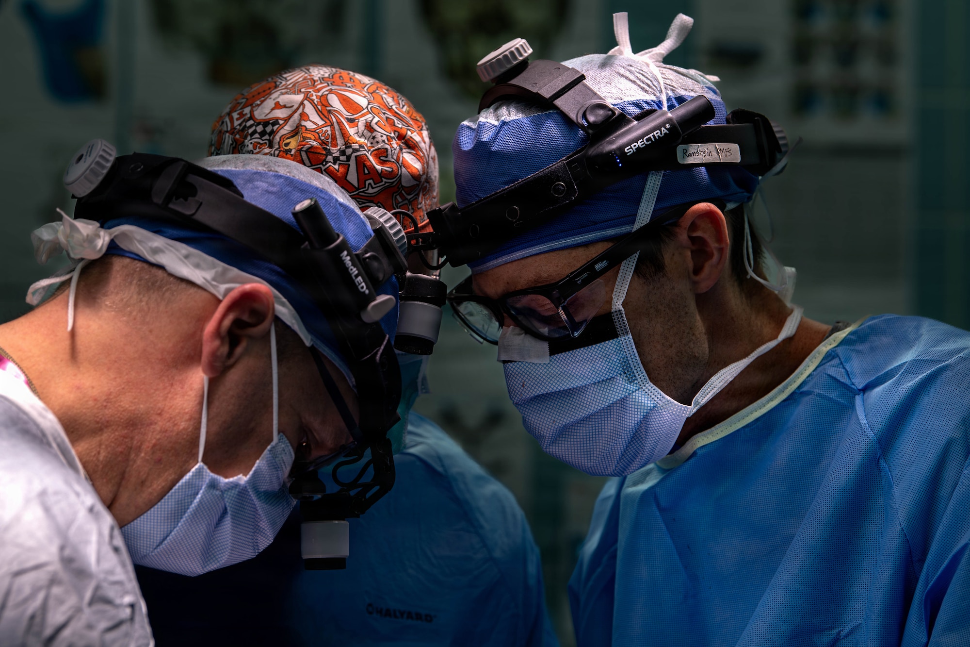 U.S. Air Force Maj. Matthew Van Hoof, right, 86th Dental Squadron oral and maxillofacial surgeon and Lt. Col. Matthew Wilson, 86th chief oral and maxillofacial surgeon, administers surgical treatment on a patient at Landstuhl Regional Medical Center, Germany, Jan. 29, 2026.