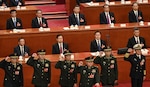 Zhang Youxia (front) in 2023 swearing an oath as Vice Chairman of the Central Military Commission at the Great Hall of the People in Beijing