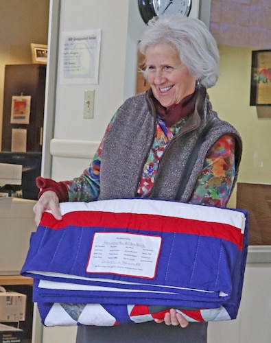 Image of names on a quilt donated to Hanscom AFB