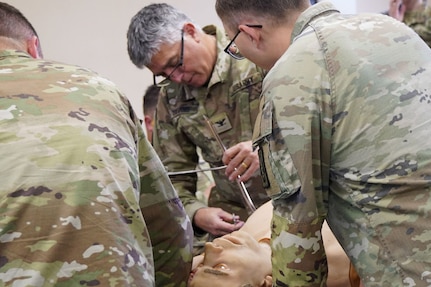 Louisiana National Guard medics practice cardiopulmonary resuscitation techniques during 68W sustainment training at Camp Beauregard in Pineville, La., Jan. 30, 2026.