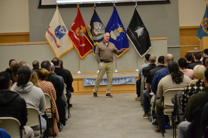 Deputy Commander connects with new hires at town hall
